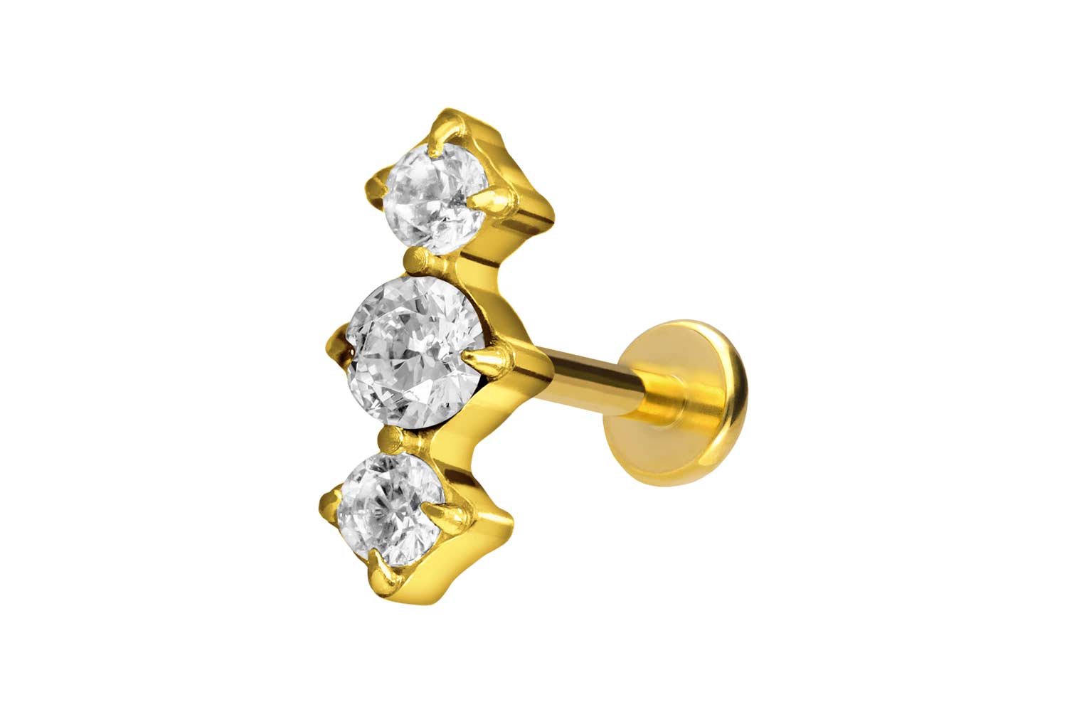 Titan Labret Piercing mit Push Fit 3 EINGEFASSTE KRISTALLE